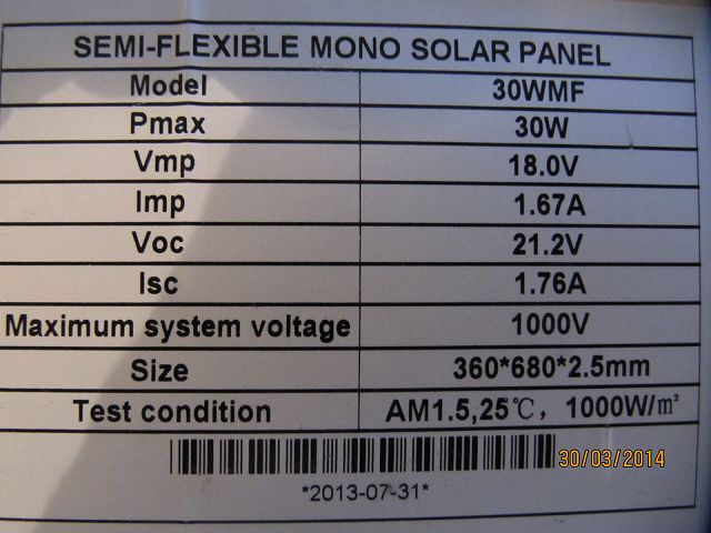 Technische Daten des Solarpanels